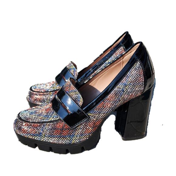 Betsey Johnson Adison Rhinestone Faux Patent Leather Loafers 7 - Picture 9 of 10